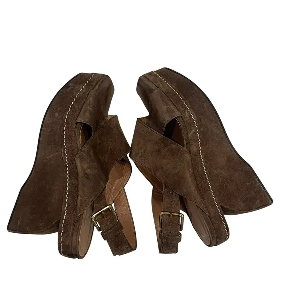Marni Brown Suede Crisscross Wedge Sandals Size 36